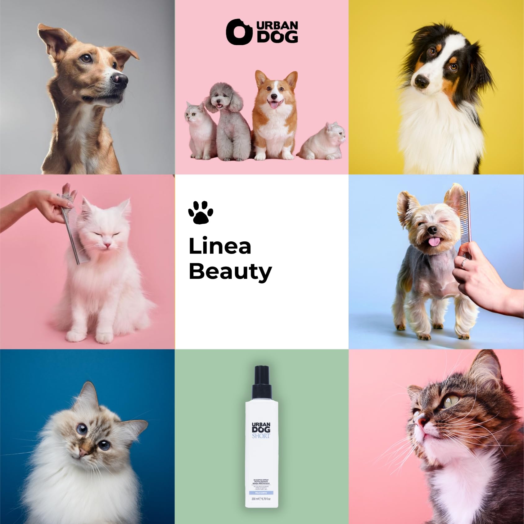 URBAN DOG Szampon w sprayu bez spłukiwania dla psów 200 ml – rewitalizujący z wzmacniającymi polimerami, szybko oczyszczający, nadający sierści miękkość i połysk