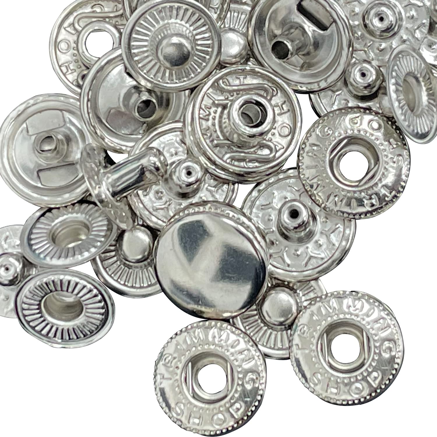 Trimming Shop 12mm S Spring Press Studs 4 Part, Durable and Lightweight, Metal Snap Buttons Fasteners for Jackets, DIY Leathercrafts, Sewing Clothing, Purses, Silver, 10pcs