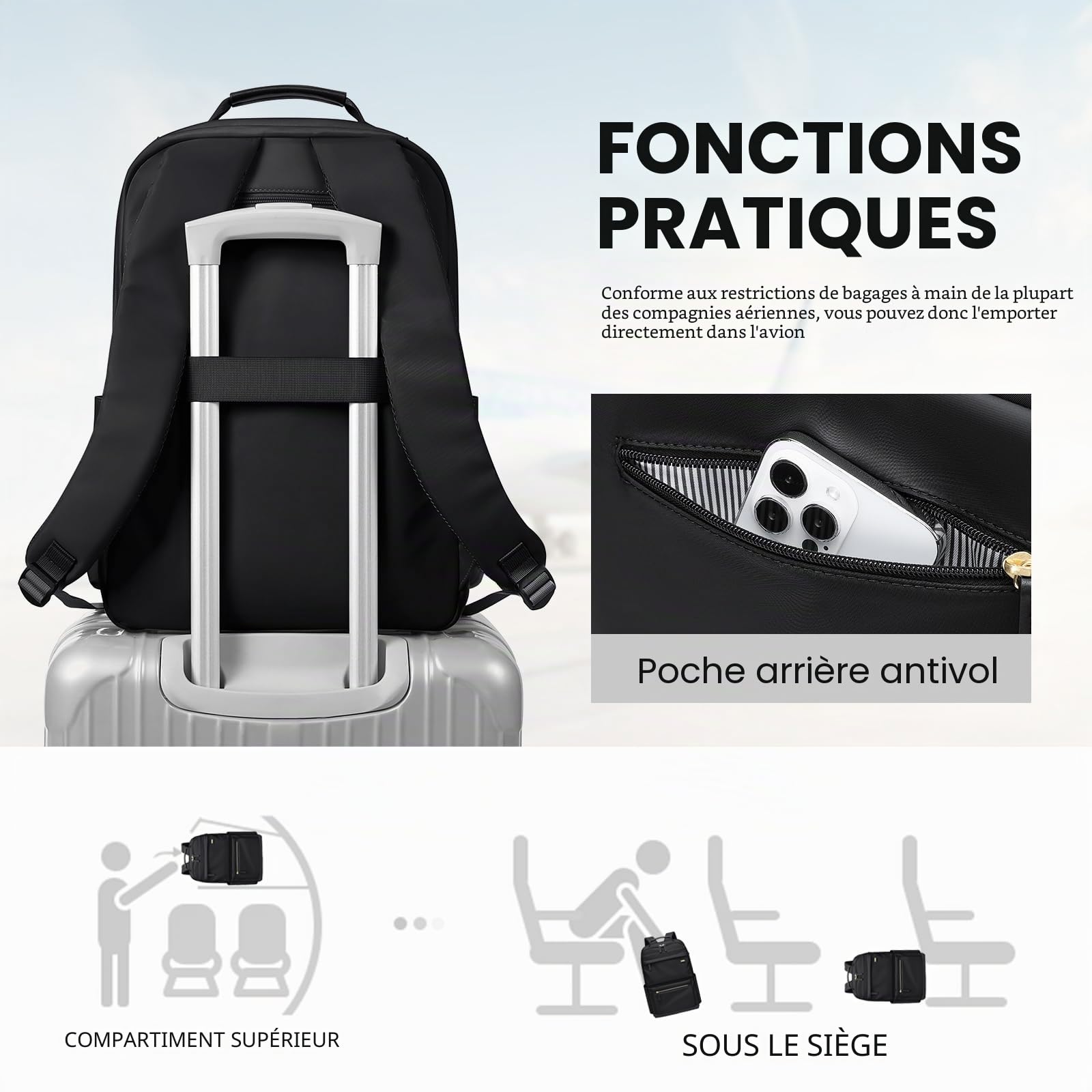 VNINE Sac a Dos Femme,15,6 Pouces Imperméable Sacs à Dos pour Ordinateur Portable pour Collège Voyage Loisir Travail Affaire