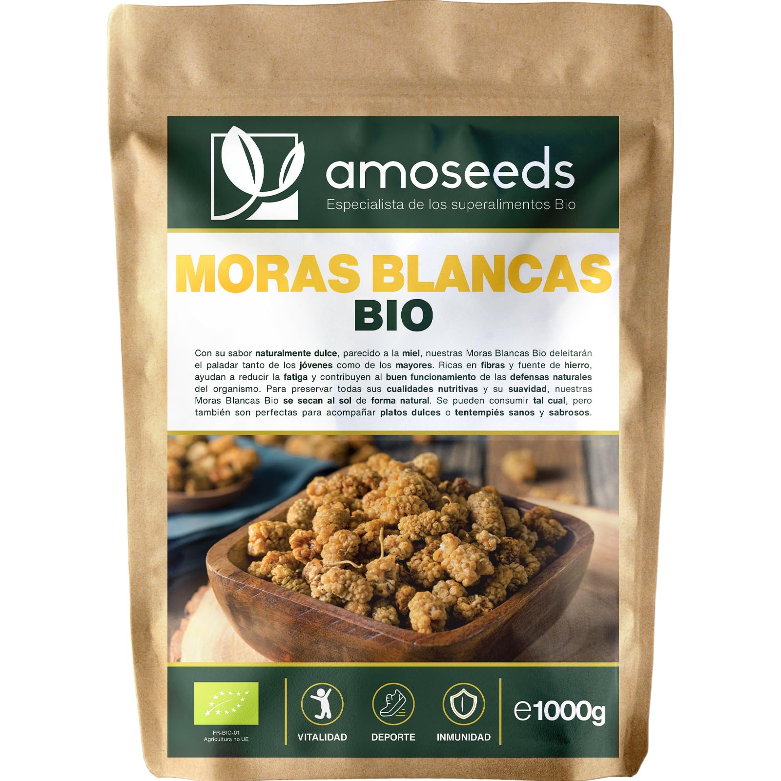 Moras Blancas BIO 1KG | Sin Azúcares Añadidos, ni Conservantes | Secadas al sol, 100% naturales | Primera Calidad