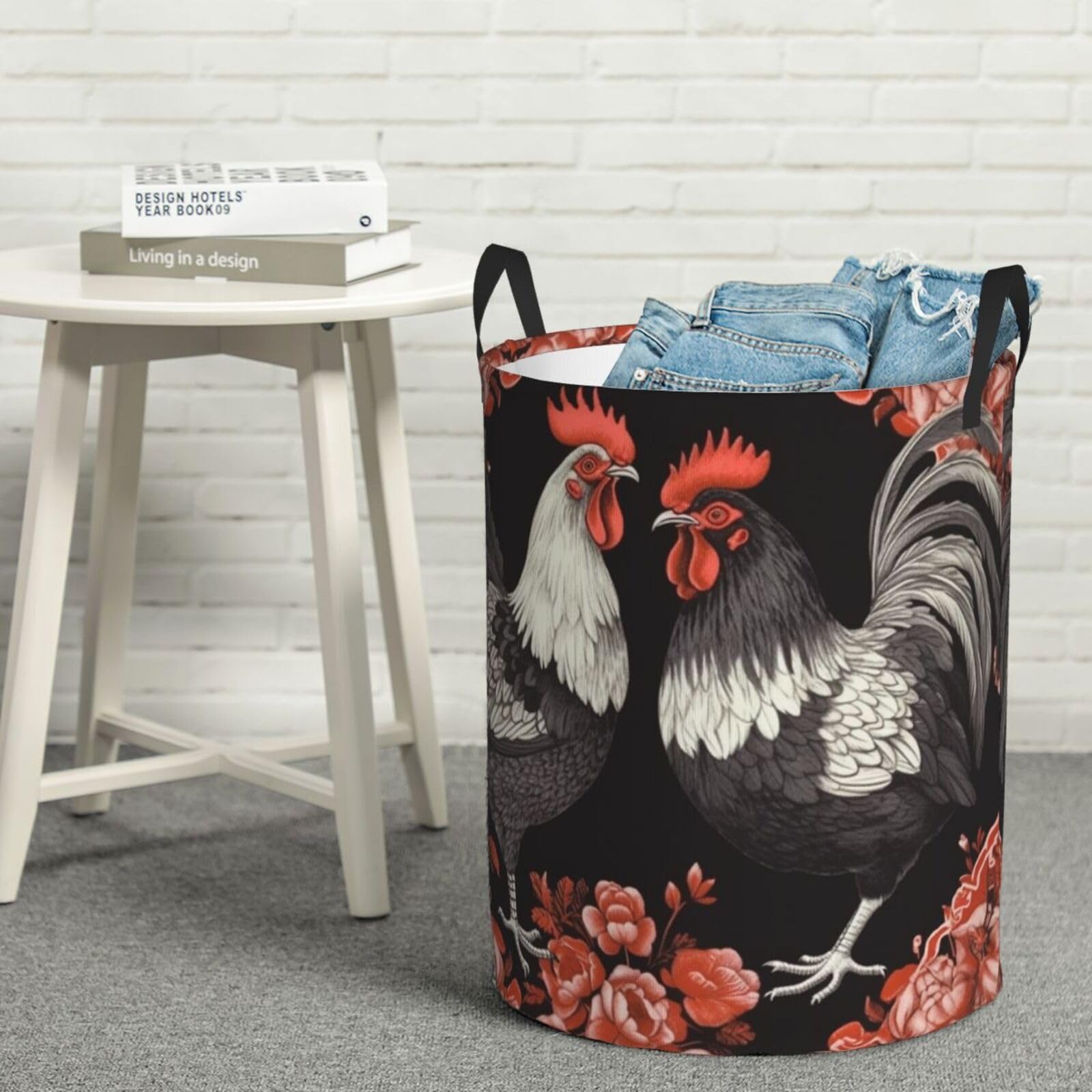 Panier à linge coq rouge grand format pliable et imperméable pour trier les vêtements de maison