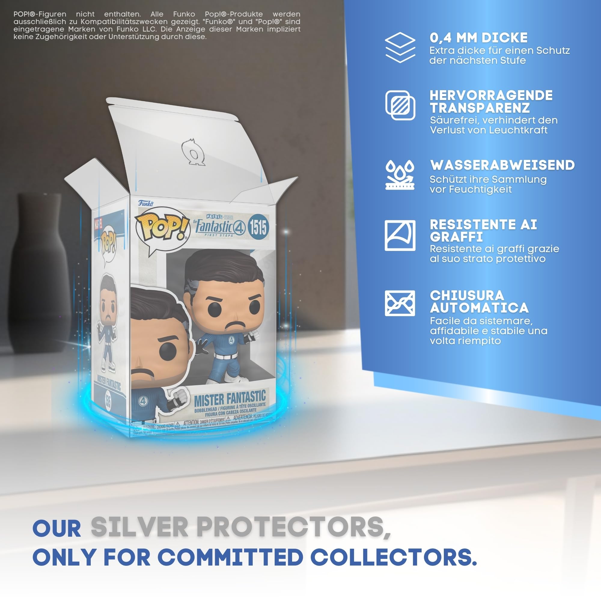 50er-Pack Silver Schutzhüllen für Funko Pop 4" - 0,4mm Pop Schutzhülle - Bewahre Deine Sammlung in perfektem Zustand mit deinem Funko Protector mit Kratzschutzfolie