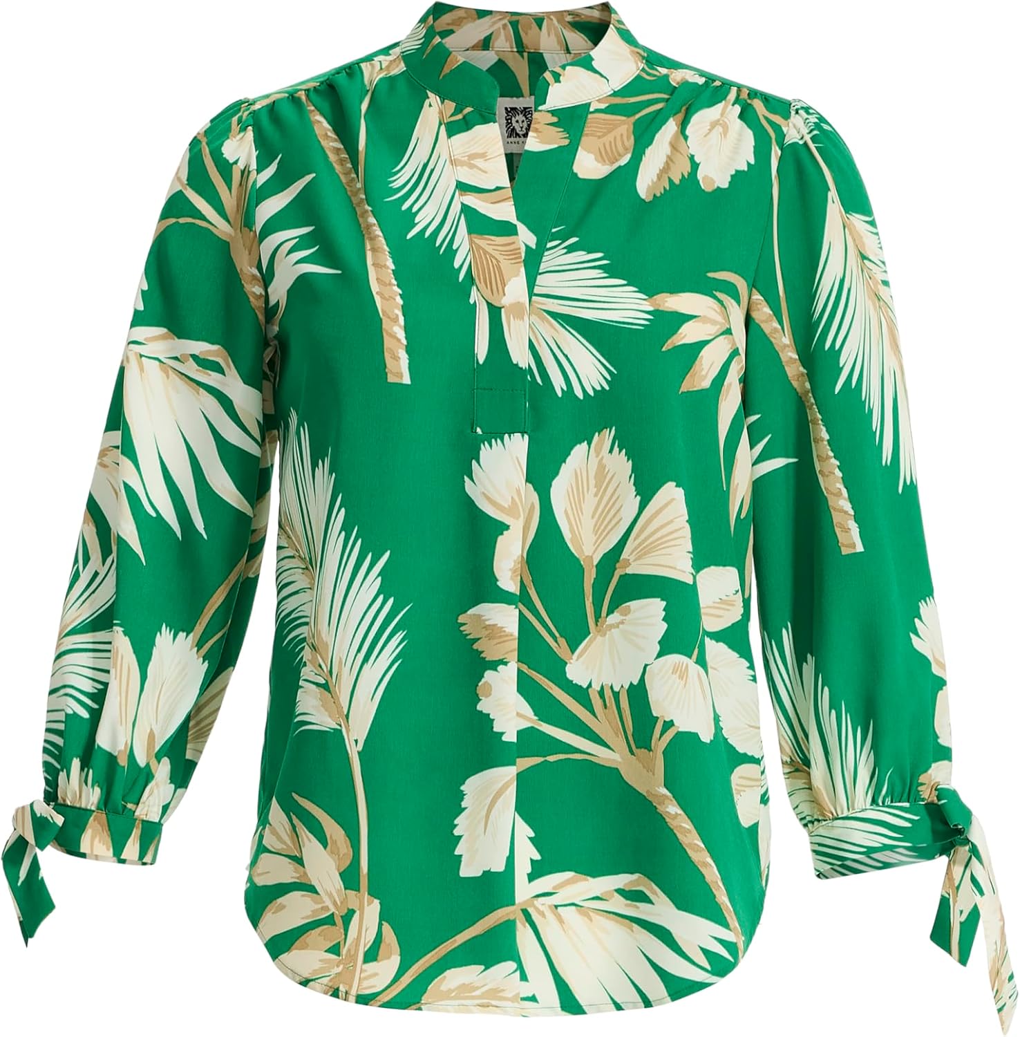 Anne Klein Women's Plus-Size Long Sleeve Leaf Print Top