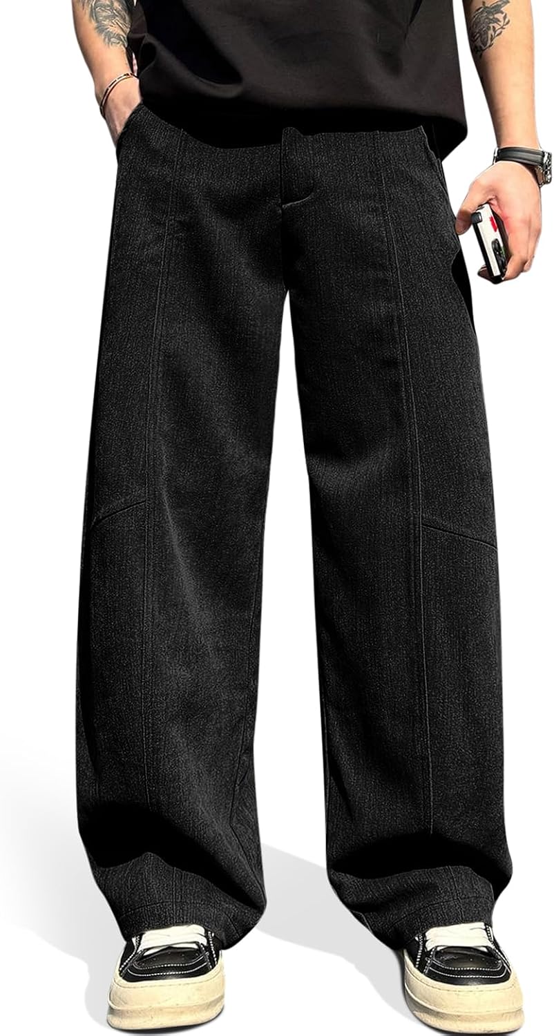 HeSaYep Men's Baggy Barrel Leg Pants Casual Lounge Office Streetwear Pants