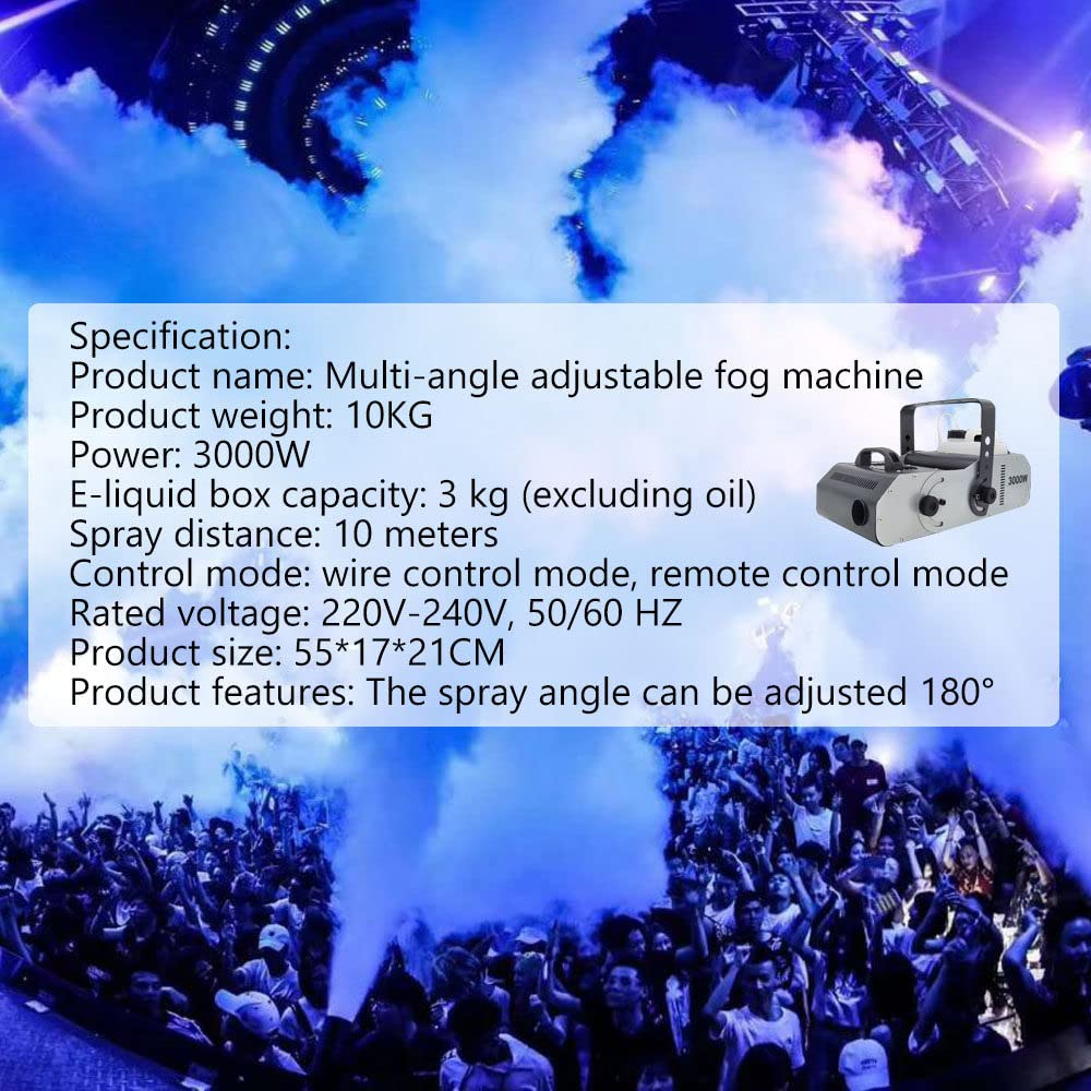 Macchina del Fumo da 3000W 3L con Serbatoio Regolabile ad Angolo Regolabile per Discoteca, Dj, Feste, Palcoscenici, Matrimoni