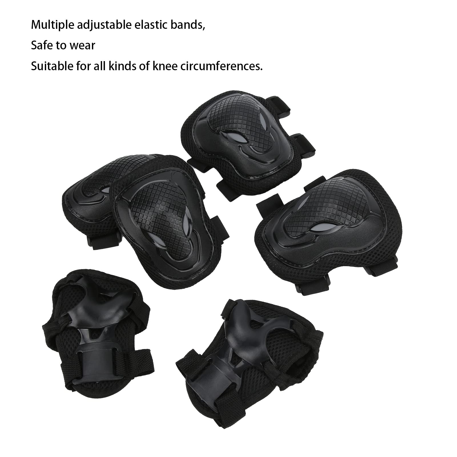 Set Protezioni Per Pattini A Rotelle Adulti, 6 Pezzi: Ginocchiere, Gomitiere E Polsiere Regolabili, Con Guscio In PVC E Borsa Rete, Nero