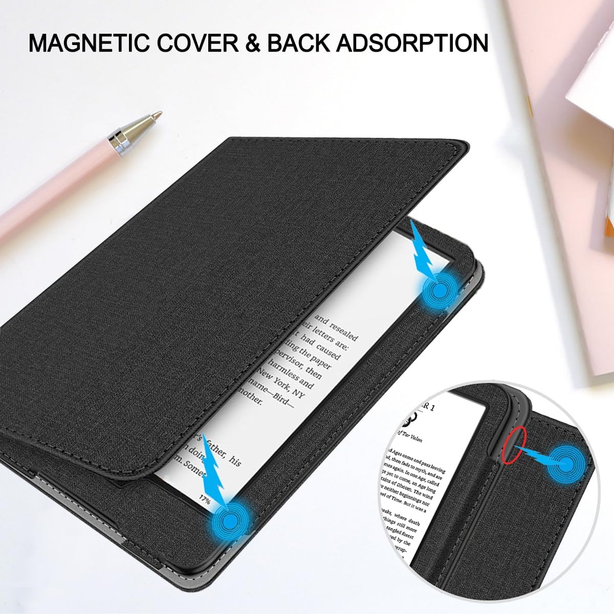 Case for 7/6.8 Kindle Paperwhite (12th/11th Gen, 2024/2021) & Kindle Colorsoft Signature Edition 2024, with Stand, Hand Strap, Auto-Wake/Sleep Fit for TCL Android Ebook.(Black)