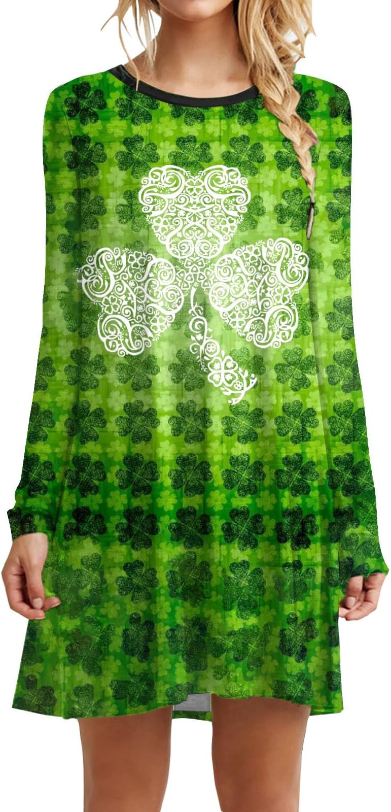 St. Patrick's Day Dress for Women Cute Print Skirt Round Neck Long Sleeve Graphic Loose Sweatshirt Dress Ladies Casual Vintage Midi Dress Dress for Women