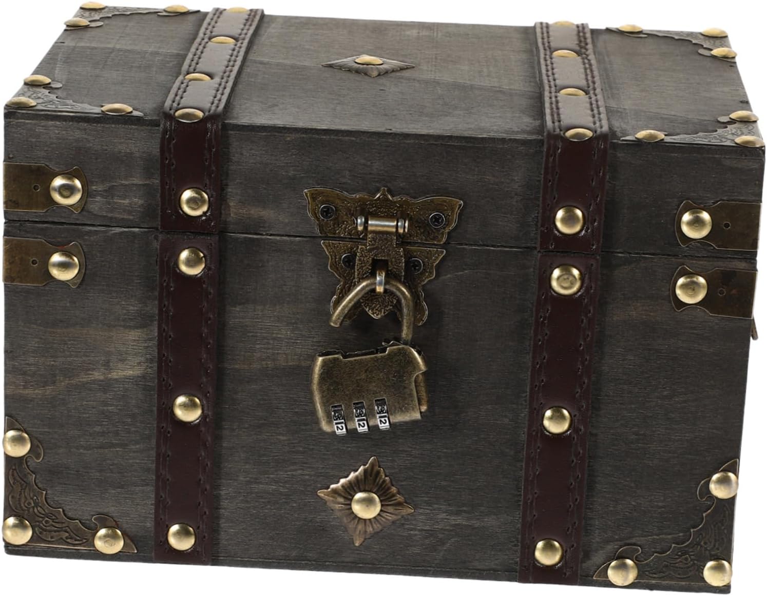 Holibanna Wooden Treasure Chest Lockable Storage Box Padlock Jewelry Document Box