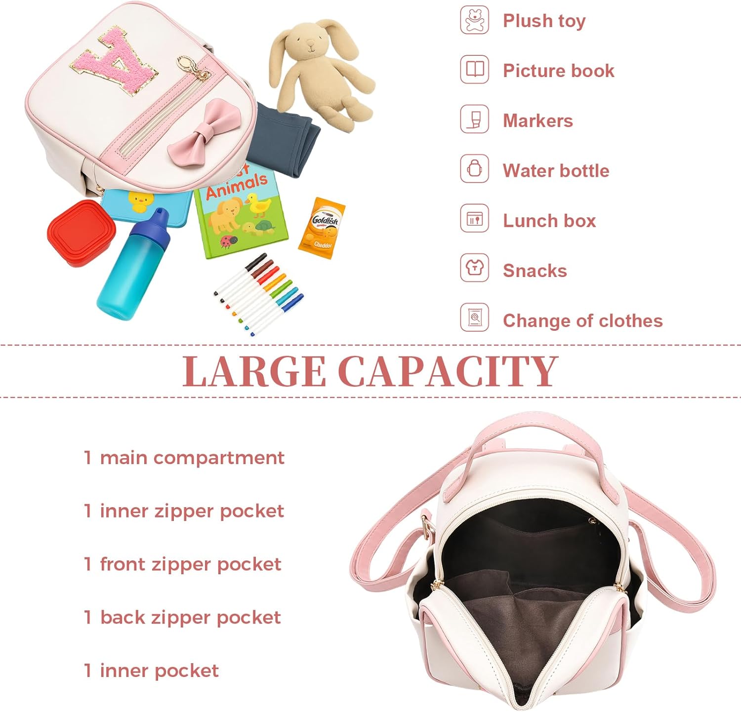 I IHAYNER Girls Initial Bowknot Small Leather Backpack Cute Mini Backpack Personalized Trendy Stuff Gifts for Women Pink-M - Image 6