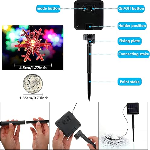 Miniatura 5 de Mudder Tira de 80 luces LED de Navidad más grandes de 33 pies con forma de copo de nieve, funciona con energía solar, tira de luces impermeables