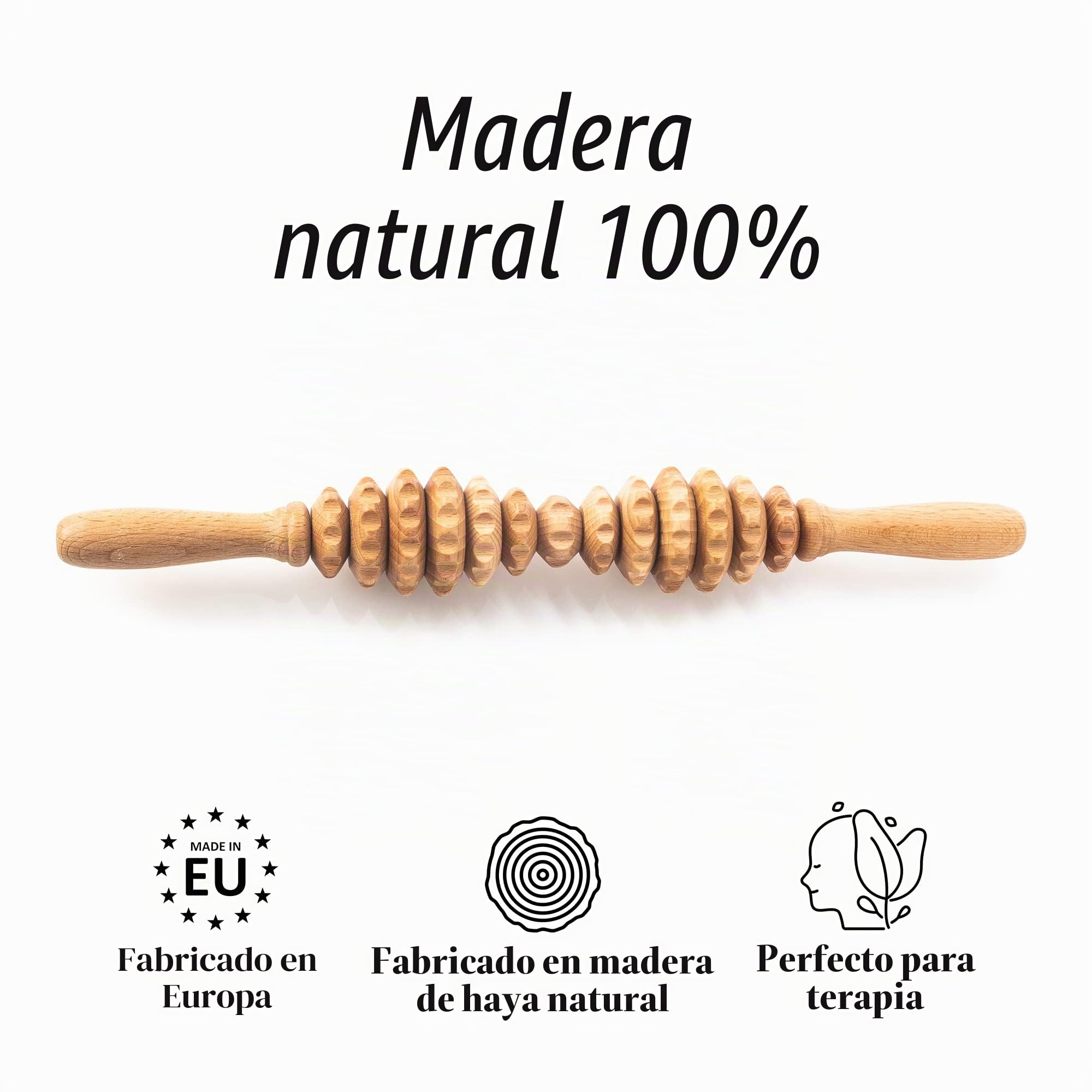 Tuuli Accessories Anti Celulitis Masajeador Rodillo Aparato Anticelulítico para Masaje del Cuerpo Maderoterapia Madera 40 cm