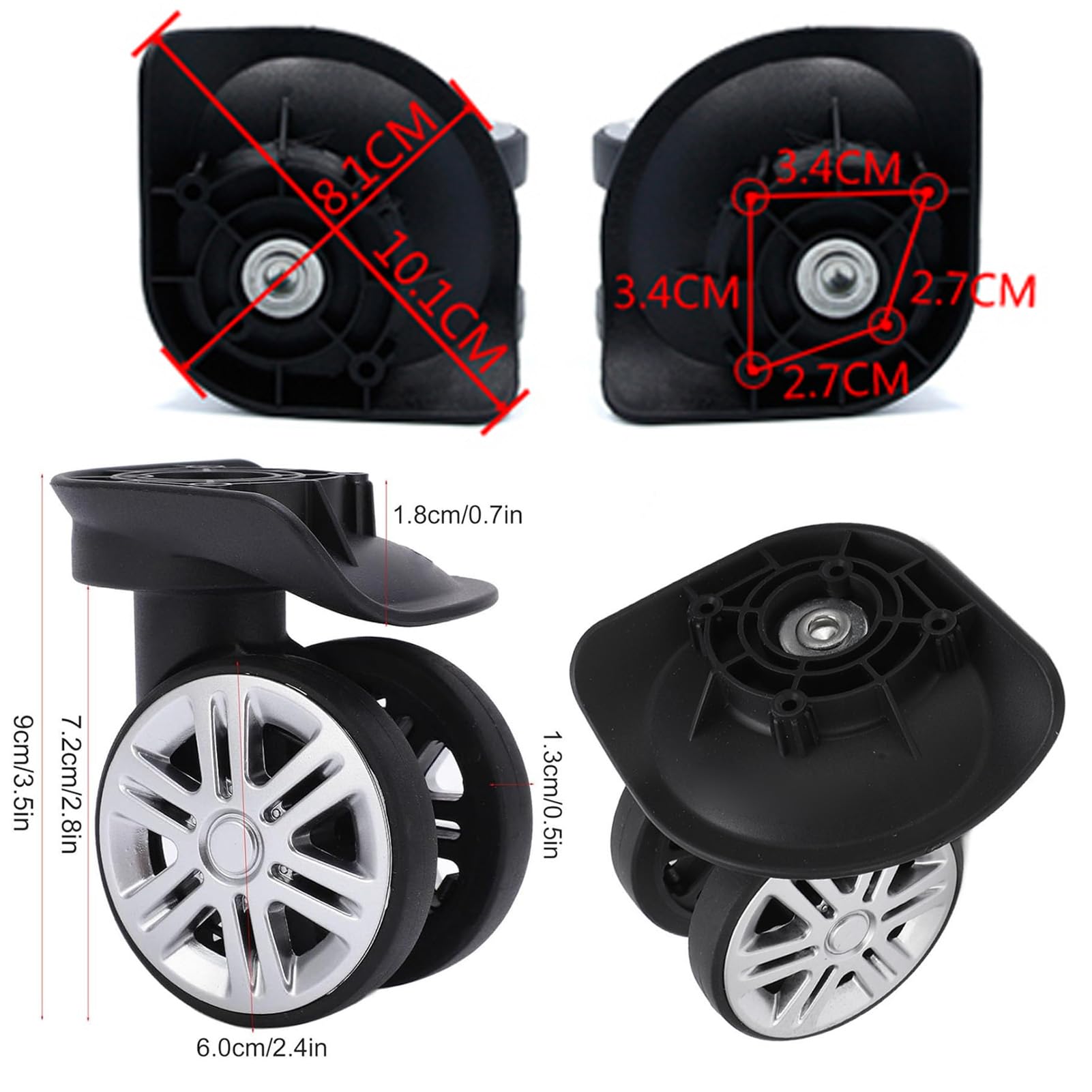 Luggage Wheels Replacement Kit 1Pair, Suitcase Wheels Replacement With 8Pcs  Screw,360° Universal Double Row Wheel Silent Impact Resistance Wear