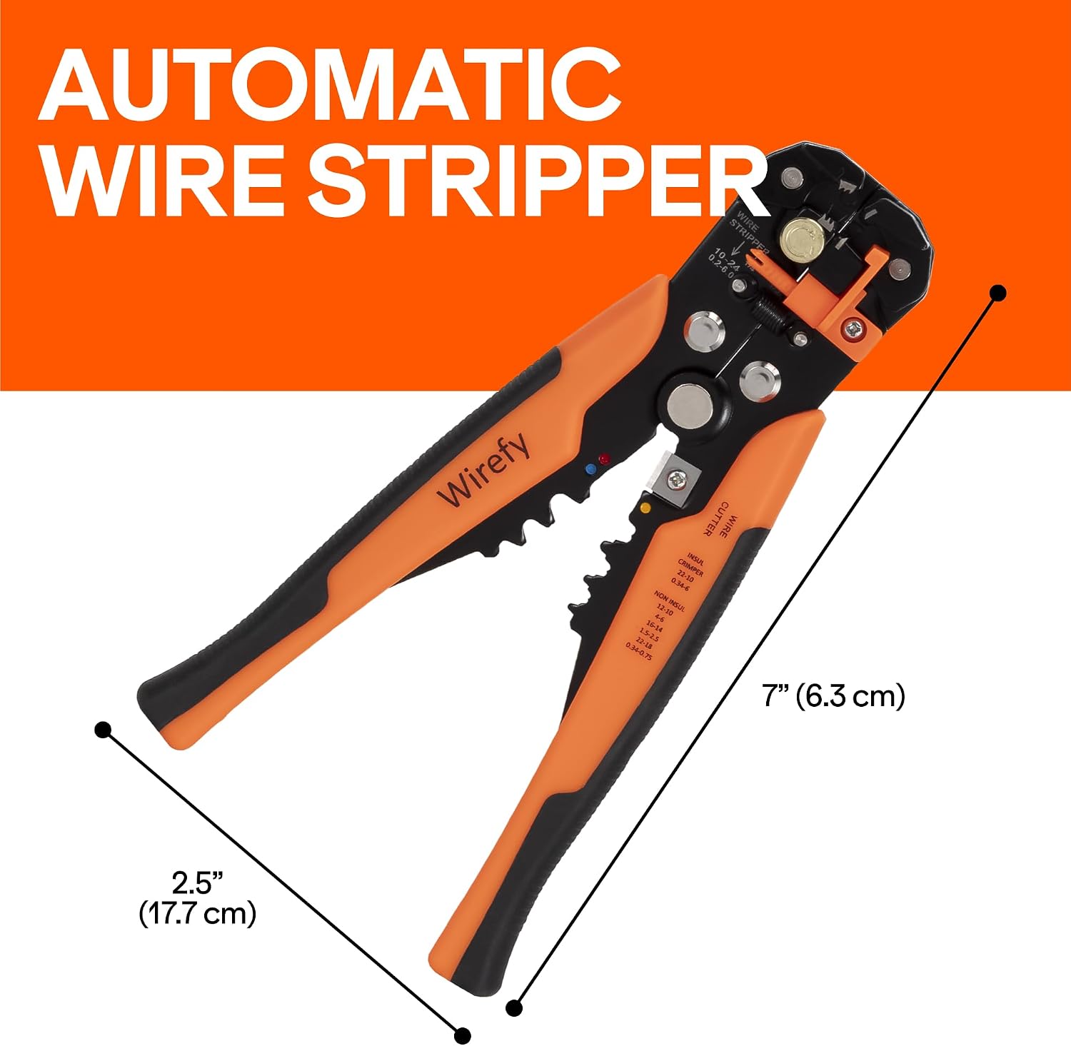 Wirefy Automatic Wire Stripper Tool | Self-Adjusting 3-in-1 Wire Stripper, Cutter & Crimper for 24-10 AWG / 0.2-6 mm² | Ergonomic Professional Electrical Tool