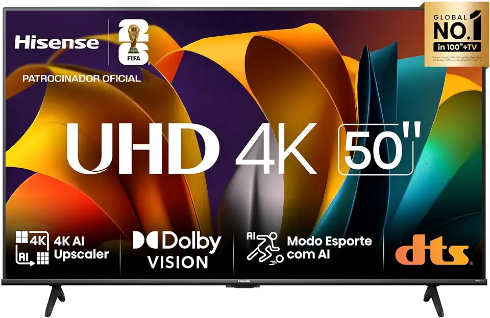 Hisense Smart TV UHD 4K DLED 50" Polegadas 50A6N com HDR10+ Dolby Vision Game Mode Controle por Voz Alexa Built-In AirPlay