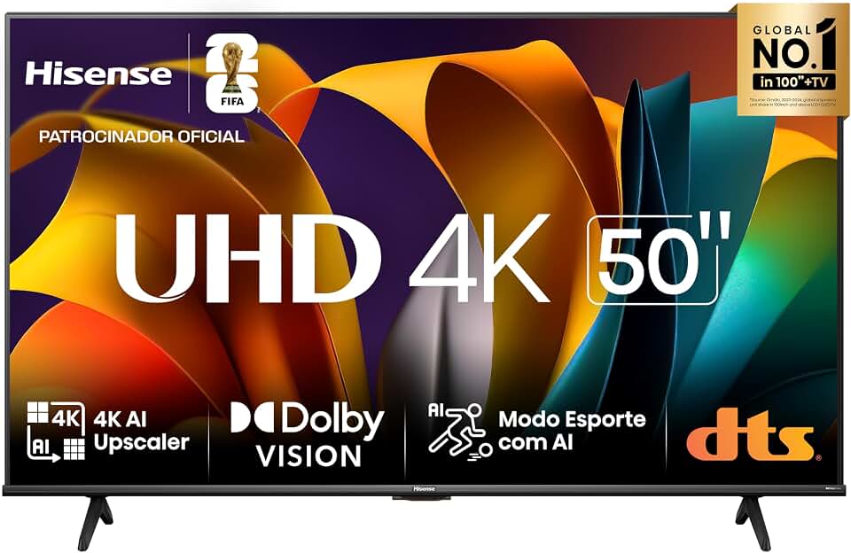 Hisense Smart TV UHD 4K DLED 50" Polegadas 50A6N com HDR10+ Dolby Vision Game Mode Controle por Voz Alexa Built-In AirPlay