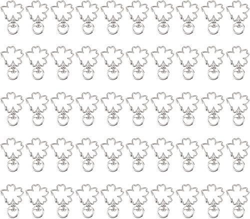 AUEAR, Paquete de 50 cierres giratorios de langosta plateados, broches de metal con resorte de flor de cerezo, clip de cordón, ganchos a presión,