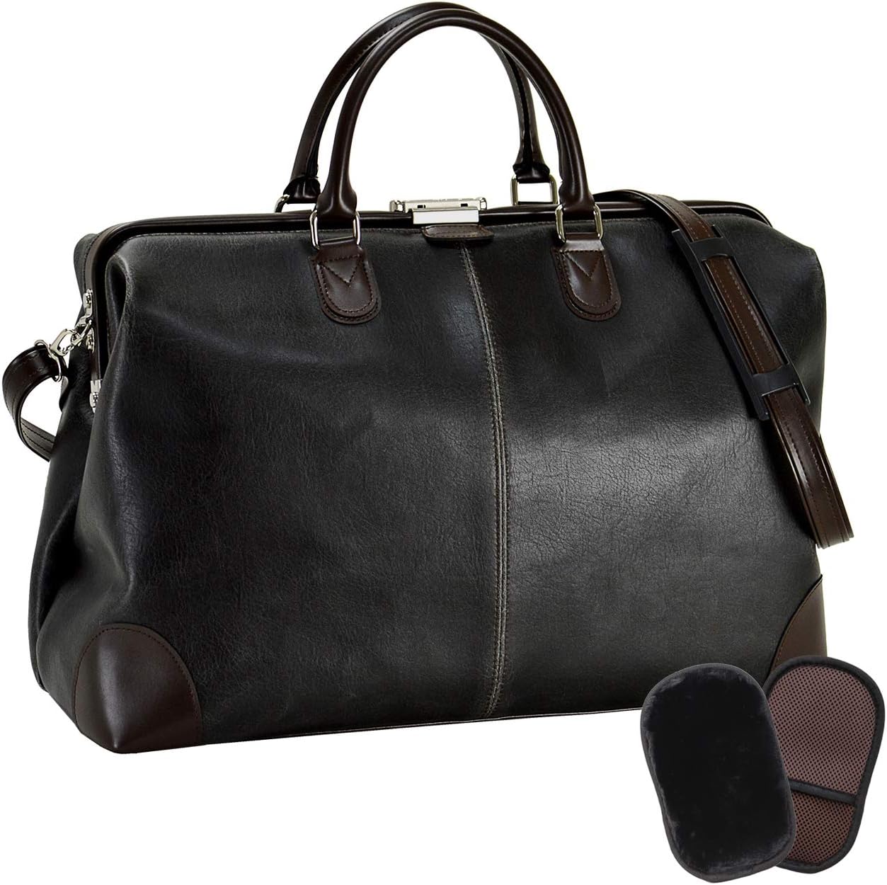 [平野鞄] 豊岡職人の技 国産 ボストンバッグ 2泊用 オールドレザー調のレトロな風合い がま口 ダレスボストン 46cm＋オリジナ