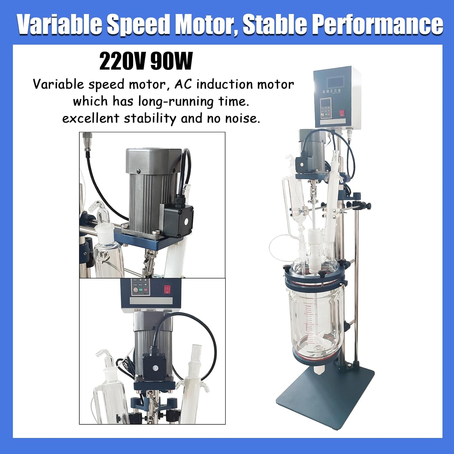 5L Double-Layer Jacketed Glass Reactor – 220V Lab Chemical Reaction Vessel with Digital Display, 0-600 RPM Stepless Speed, PTFE Stirrer, for Laboratory, Bioreactor, Distillation & Mixing