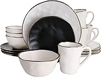 Vista 11 de Elama Moderno juego de vajilla de cerámica de 16 piezas en negro mate con borde dorado (ELM-MATTE)