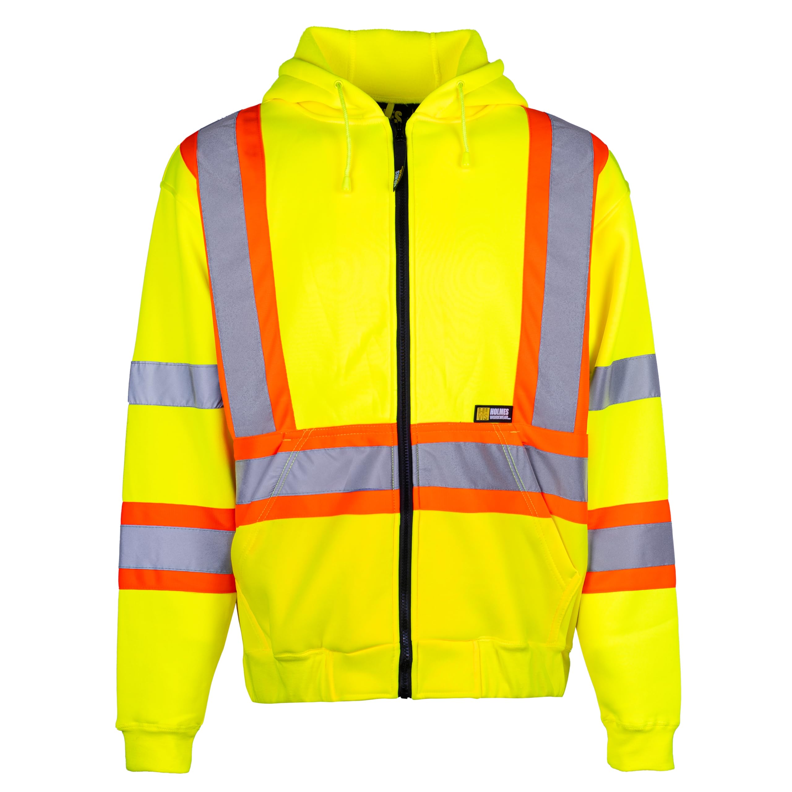 Holmes Workwear Hi-Vis Yellow Polyester Hoodie with Reflective Stripes