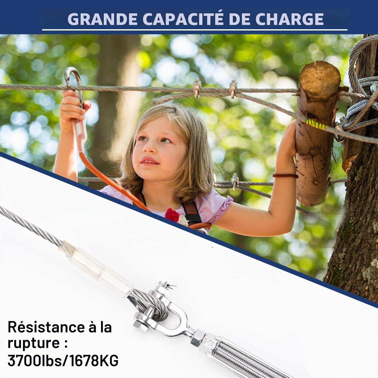 Cable inox 5mm, 46 Mètres Câble Métallique, Câble en Acier Inoxydable 304, 7×19 Brins Câble en Acier avec Boucles pour Tyrolienne, Garde-Corps de, Résistant à une Charge de 1600kg