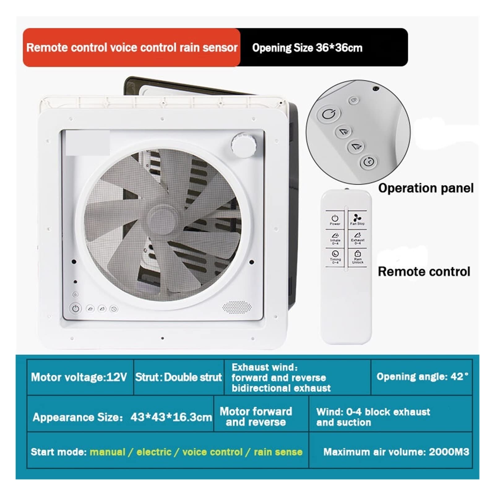 Extractor de aire, Ventilador De Ventilación Techo RV LED Camper Caravana Ventana Coche A Prueba Lluvia A Insectos E Impermeable Extractor Baño Para baño y cocina