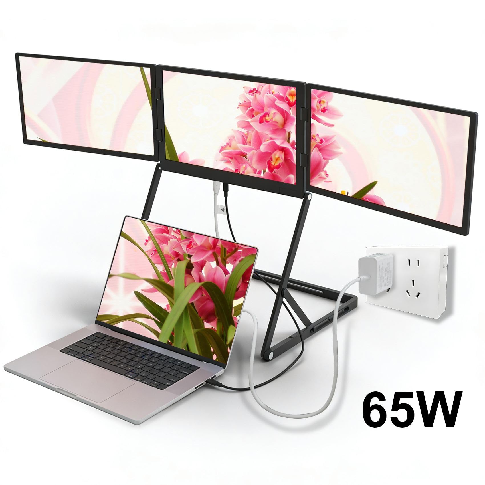 VSDISPLAY 15,6" 1080P Extension d'écran Triple pour Ordinateur Portable | FHD IPS Quad Monitor pour Windows/Mac de 13,6 à 17 Pouces,Support stable , alliage d'aluminium, interface USB-C et H/D