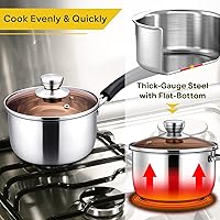 Vista 6 de E-far Cacerola de 1 cuarto de galón con tapa, olla pequeña de acero inoxidable con tapa de vidrio para cocinar, fácil de limpiar y sin óxido, apta