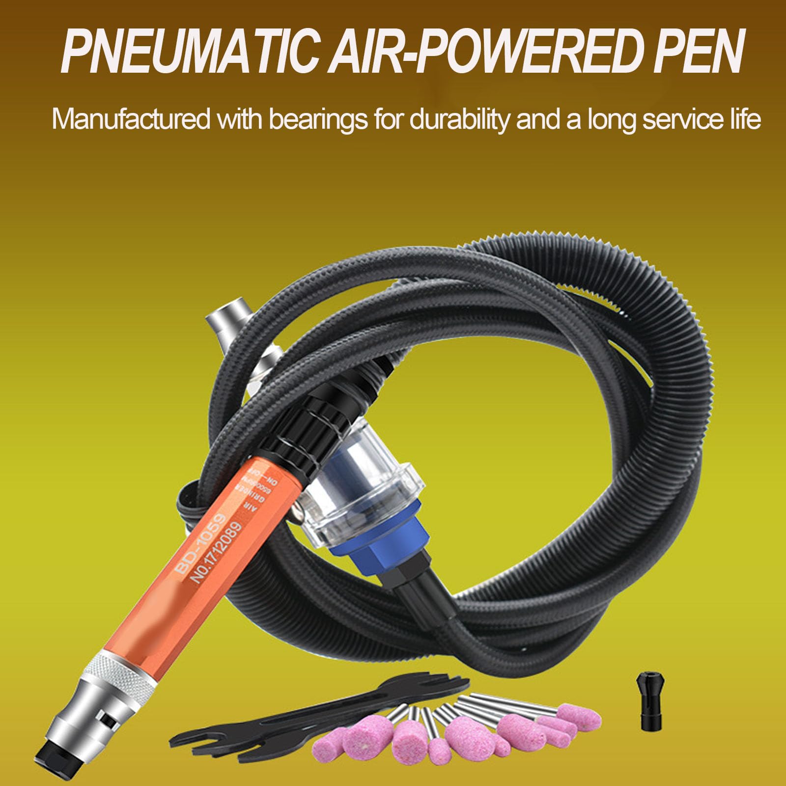 Szlifierka pneumatyczna 65000 obr./min, ręczne narzędzie pneumatyczne z głowicą szlifierską 2,38/3 mm, złącze wlotu powietrza 1/10.2 cm, silny moment obrotowy, do grawerowania znaków na