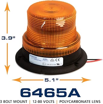 Ecco 6465A Light, SAE Class III, 3 Bolt Mount, Amber