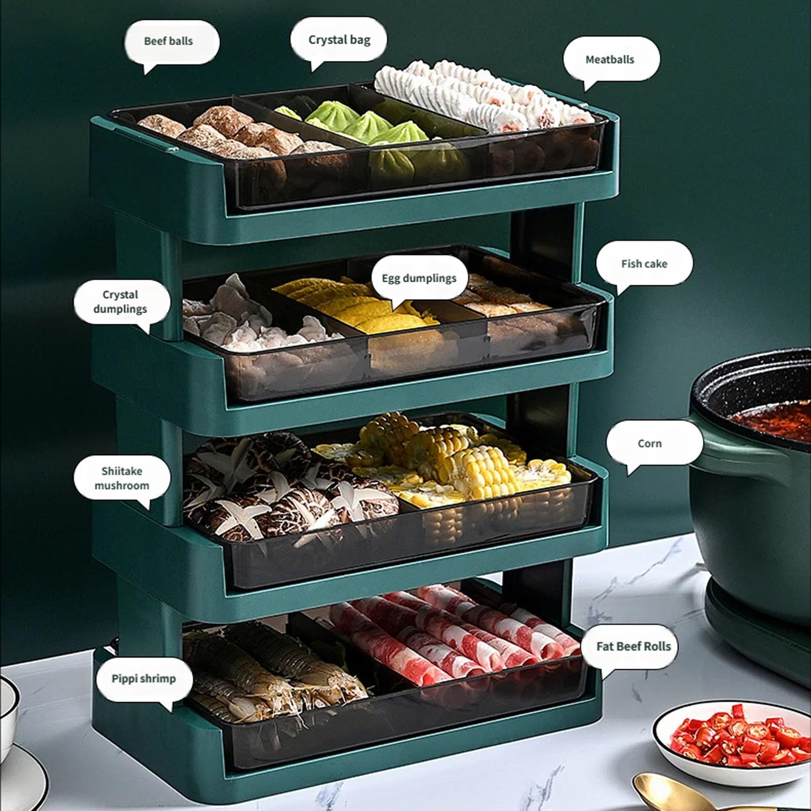 Organizzatori da Cucina in plastica a più Livelli con Scomparti Multipli per la Preparazione e Lo stoccaggio degli Alimenti, Design salvaspazio Pianificatore Alimentare in plastica