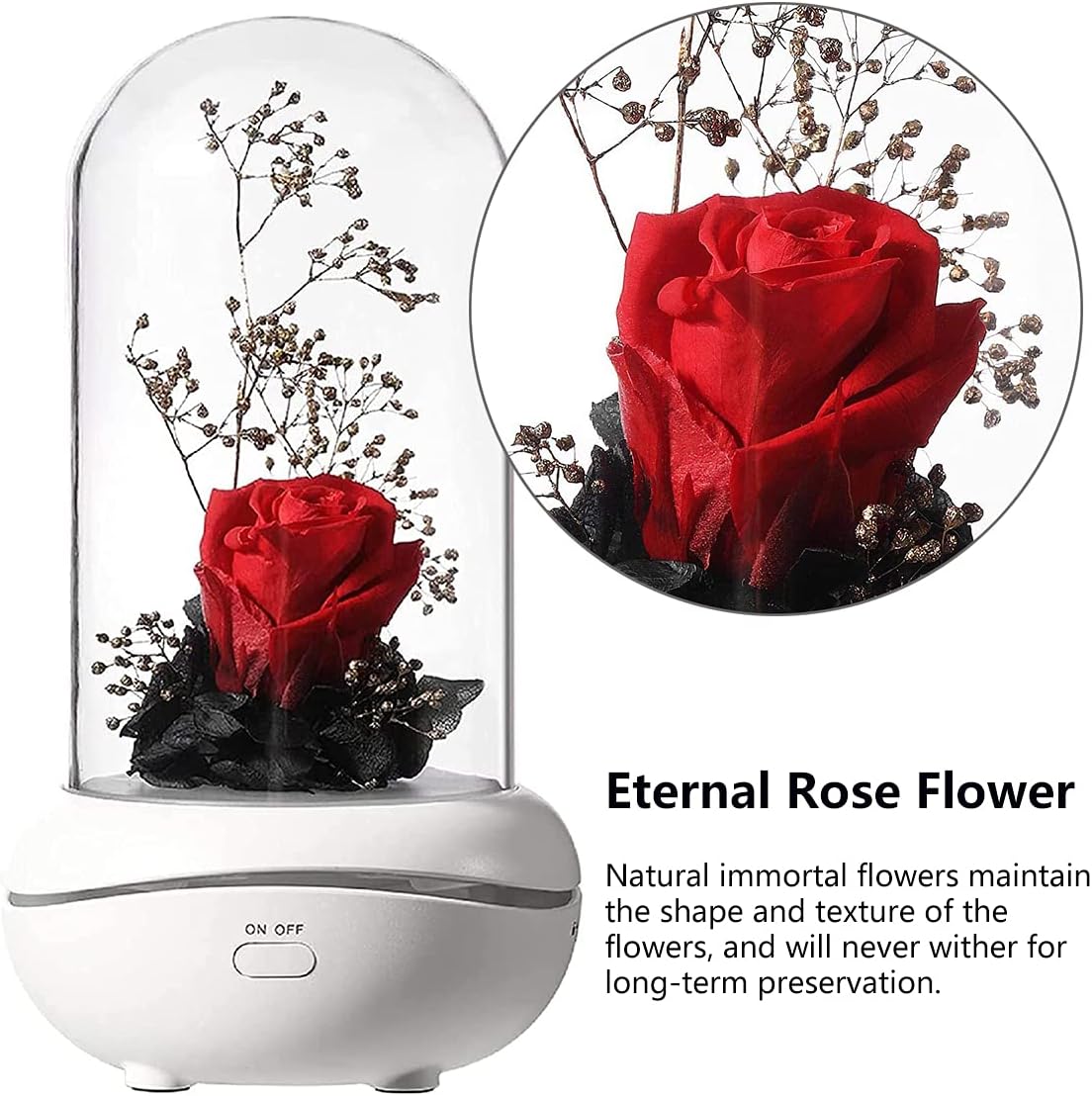 Essential Oil Diffuser, Eternal Rose Flower Aromatherapy Lamp, USB Rechargeable Aroma Diffuser with 7 Color Night Lights, Valentine's Day/ Christmas/ Birthday Gift for Women Girls, Home Decor Red