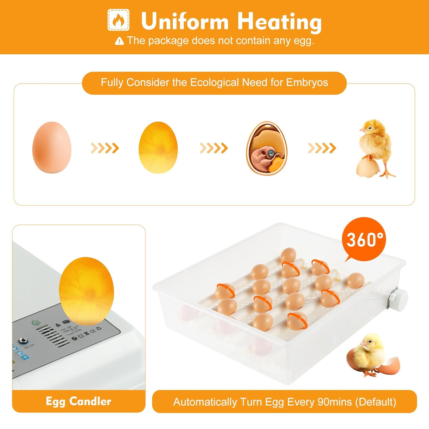 64-Egg Single-Layer Incubators, Poultry Incubators, Automatic Egg Rotation 360° Heat & Adjustable Egg Distance, Automatic Temperature Control System, for Hatching Chicks Quail Goose Pigeon Duck
