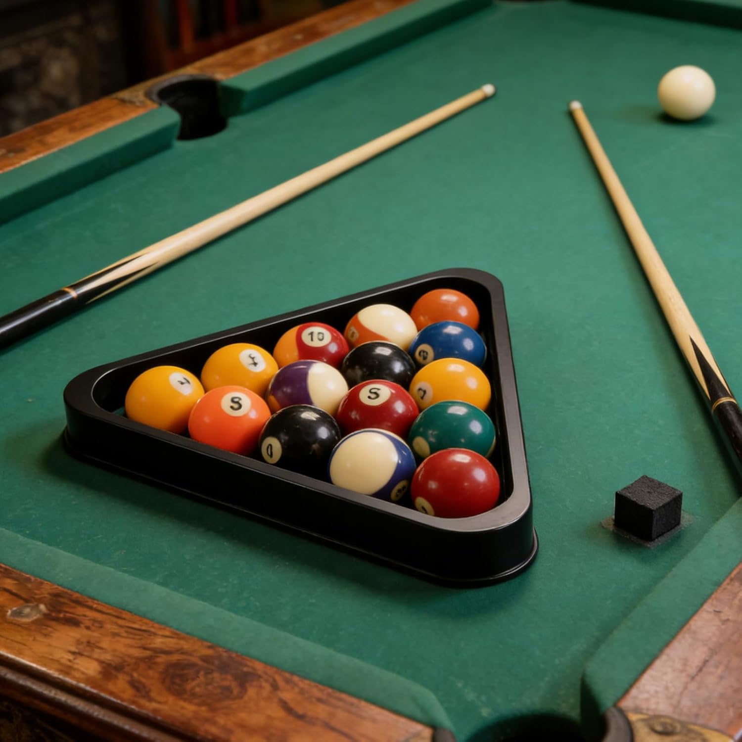 1 Set Solid Wood Pool Ball Triangle Rack, Rhombus Pool Table Ball Holder Positioning Rack, Includes Table Brush for Home Recreation