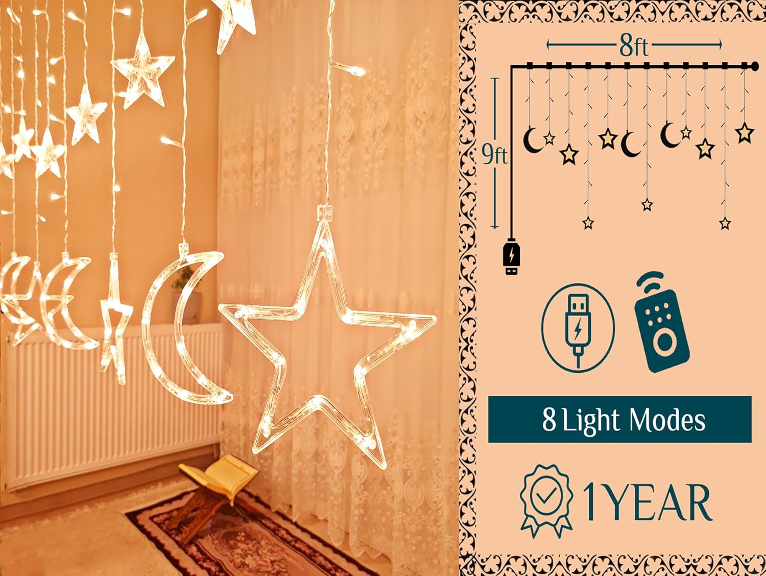 OLEEK Ramadan Lights Decorations - Ramadan Decorations for Home 2026 - Ramadan Decoration Lights - Ramadan Gifts for Kids - Ramadan Decor - Ramadan String Lights ???? ????? - Ramadan led Lights Crescent & Star