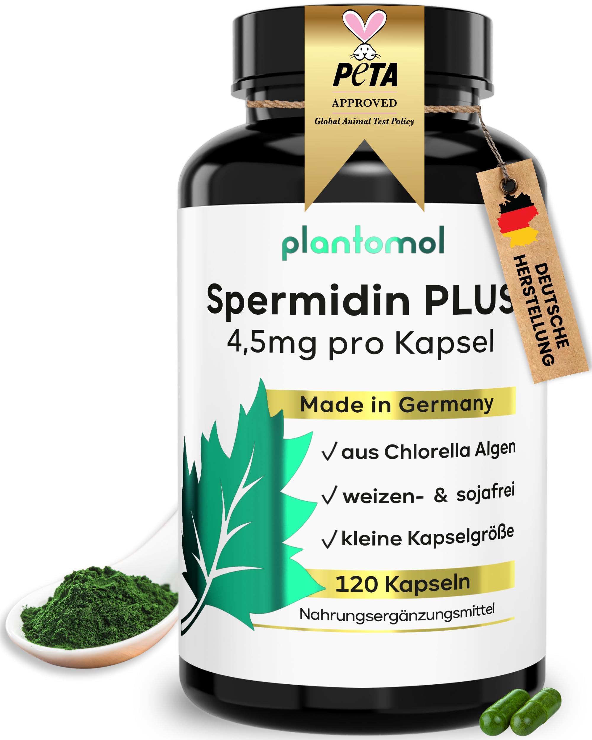 Spermidin Kapseln hochdosiert - 4,5mg Spermidine pro Kapsel - Gehalt durch externes Labor bestätigt - 4 Monatsvorrat - 120 Spermidin PLUS Kapseln