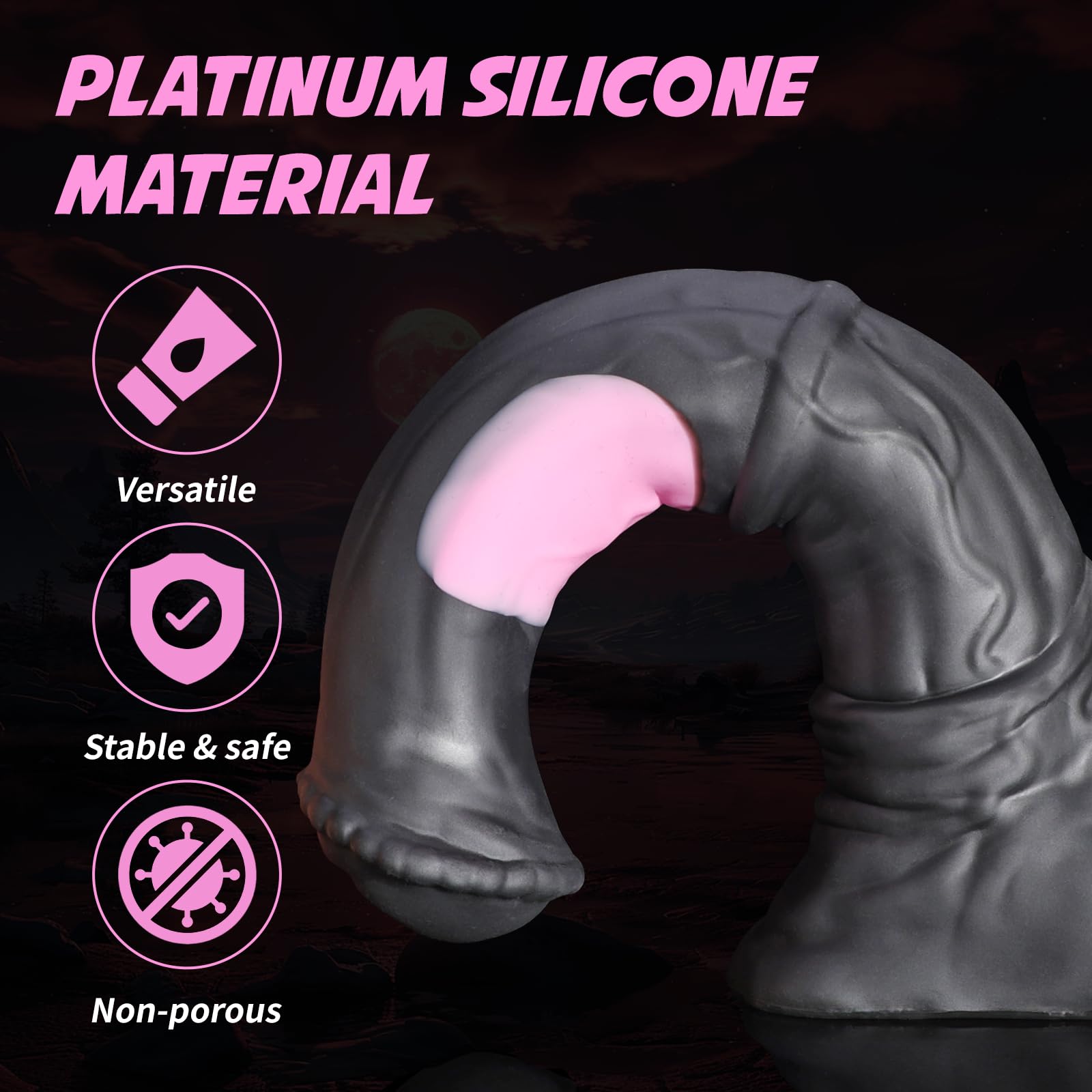 Nothosaur CONOLA W/Tube 13.4 Inch Fantasy Horse Dildo, Platinum Silicone Animal Dildo with Textured Head & Veined Shaft, Thick Anal Dildos with Strong Suction Cup for G Spot & Anal Play - Black Pink: XL Black&pink (W/Tube)
