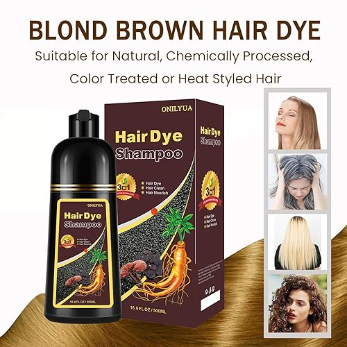 Miniatura 7 de Champú de tinte para cabello castaño rubio para cabello teñido, champú de color de cabello de larga duración para cobertura de cabello gris, champú