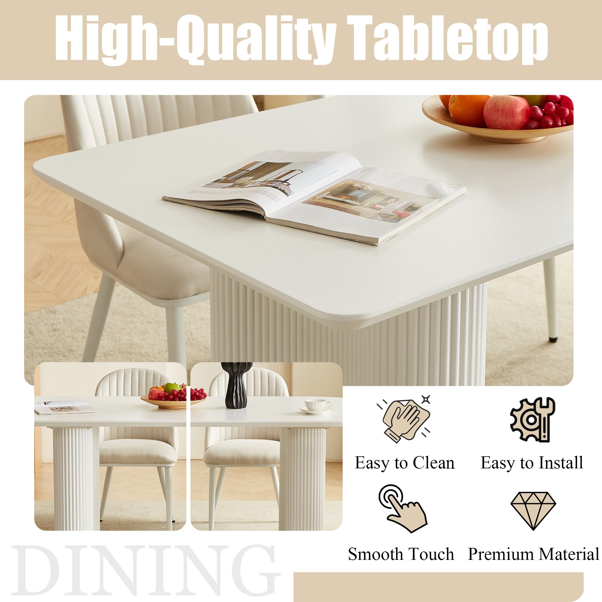 Tavolo da pranzo ovale da 160 cm, moderno, color crema, tavolo da cucina per 4-6 persone, tavolo da pranzo con gambe ondulate e piano in MDF per sala da pranzo, soggiorno, solo tavolo