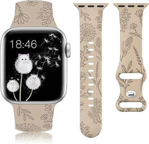 Minyee Correa grabada floral compatible con Apple Watch Band de 1496 pulgadas 1575 pulgadas 1614 pulgadas 1614 pulgadas para mujer bonita pulsera de