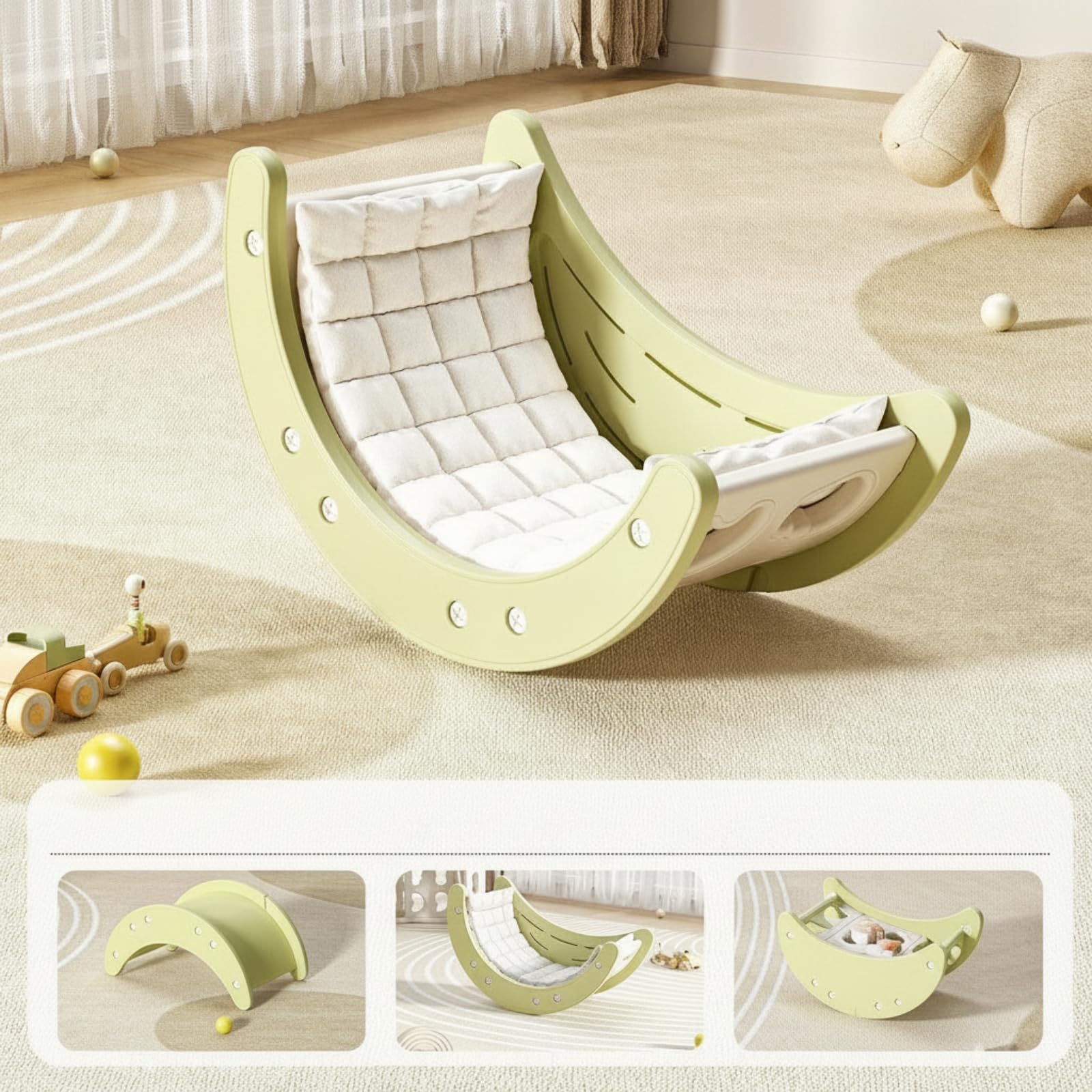 Arco Montessoriano Multifunzionale Dondolo in Legno Sicuro Giocattolo per Neonati, Giallo, style to 6