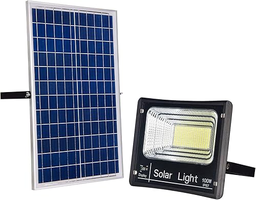 Luz de inundación solar de 100 W para exteriores del atardecer al amanecer con control remoto, 324 LED, lámpara de 5000 lúmenes para patio, piscina,
