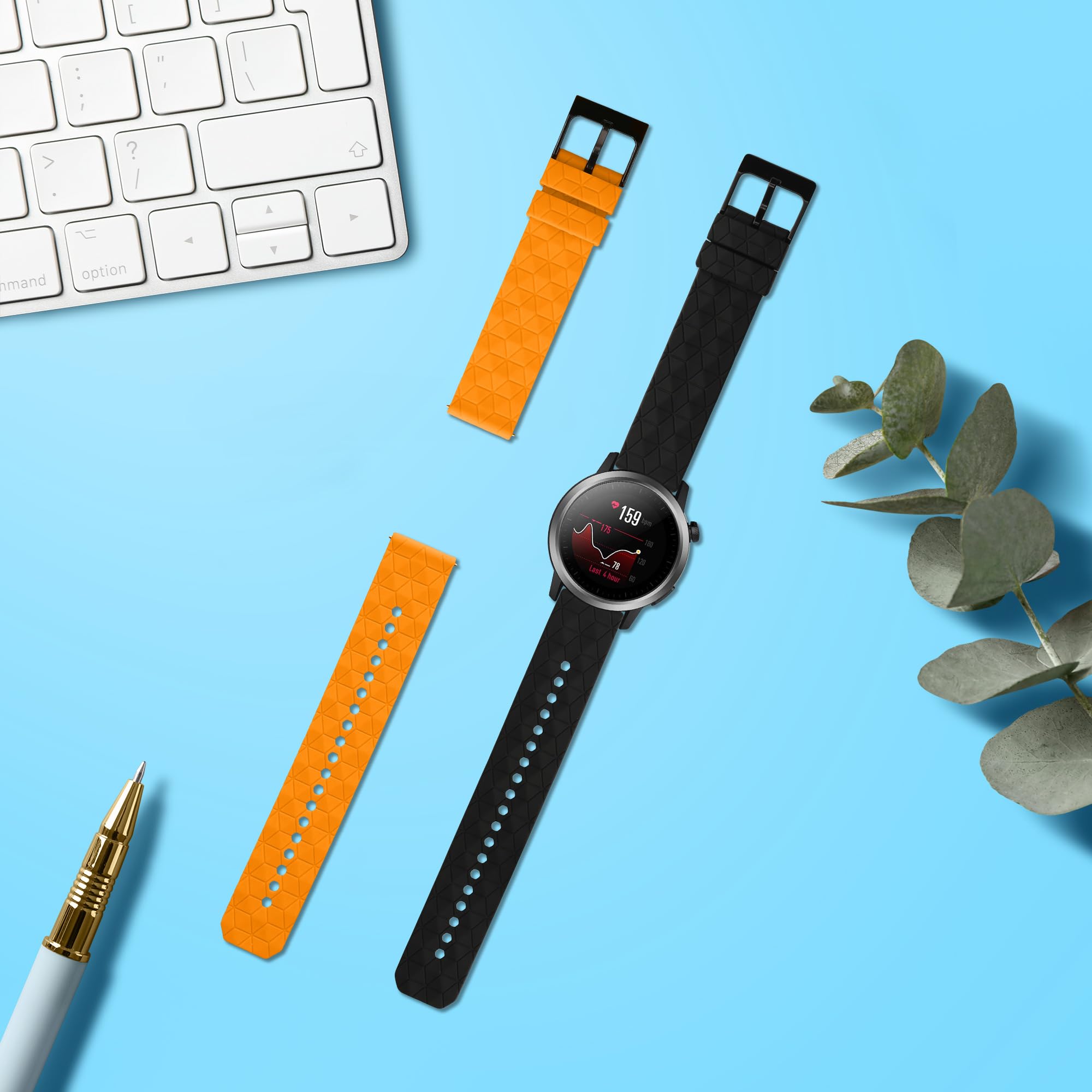 kwmobile 2x Straps for COROS PACE 2 / APEX (42mm) Watch Strap - Silicone Replacement Watch Strap Set - Replacement Bands Black/Orange - Image 2