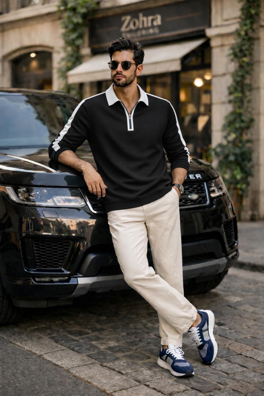 Dagcros Mens Polo T-Shirt with White Contrast Collar | Short Sleeve Zipper Neck Casual Top | Smart Casual T-Shirt for Man-picture-38