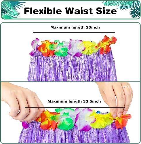 Miniatura 3 de Garma La falda de hierba para niños a granel incluye 12 faldas hawaianas de Luau Hula + 12 diademas + 24 pulseras para fiestas temáticas hawaianas,