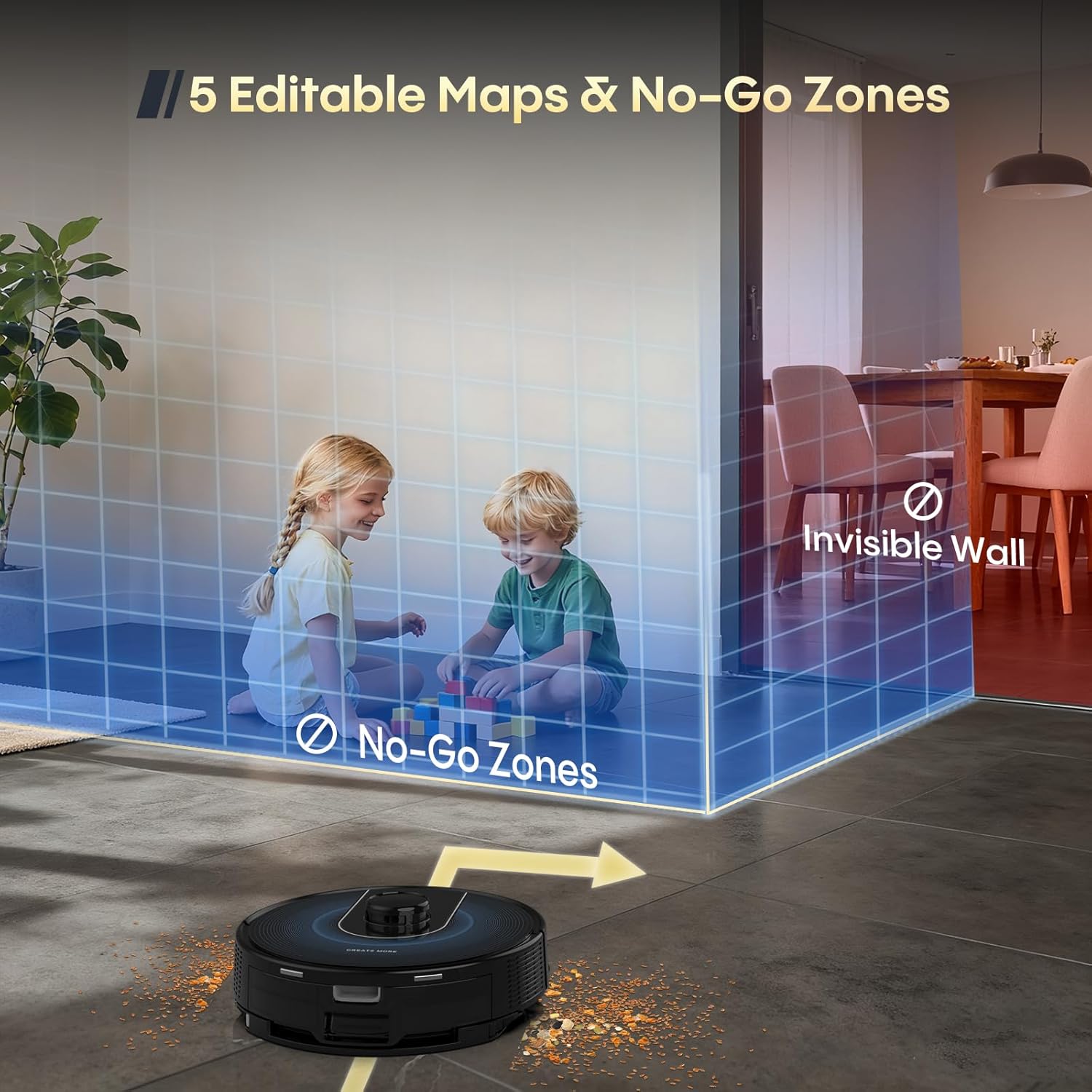Bagotte Robot Vacuum and Mop, 6000Pa Powerful Suction, LiDAR Navigation, Easy Custom Smart Vacuum Robot for Hard Floor, Carpet, Pet Hair, WiFi/Alexa - 5