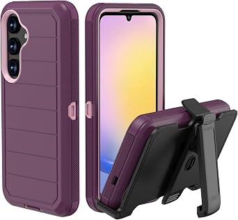 for Samsung Galaxy A25 5G Case with Belt Clip & Kickstand, Full-Body Protection Multi Layers Rugged Case with Belt Holster for Samsung Galaxy A25 5G 6.5 inch 2023 Purple+Pink