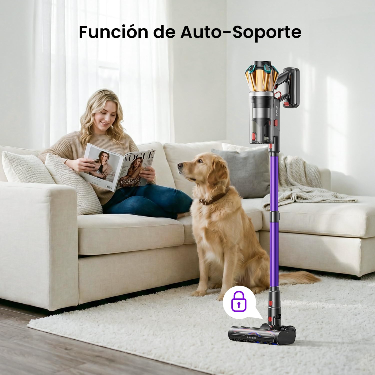 Aspiradora sin Cable 55KPa/650W/70Min, Escoba Aspiradora de 1,8L, Aspirador Vertical Anti-Enredo/Pantalla LED/8 Etapas de Filtración para alfombras, Pelo de Mascotas, Suelos Duros y vehículos