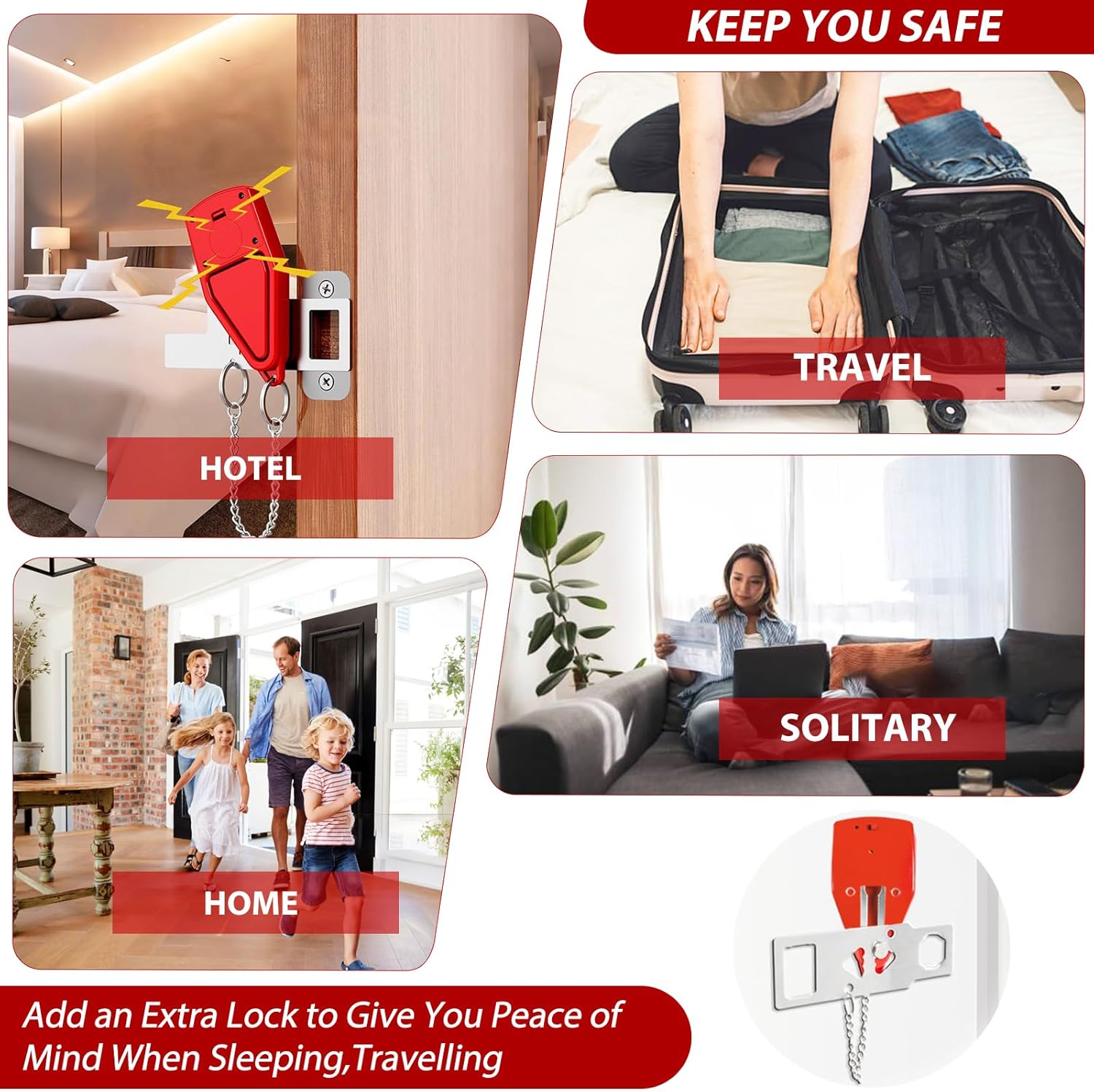 Portable Door Lock for Travel 2-in-1, Hotel Door Locks for Travelers Security, Door Lock Self-Defense Security Device for Home, Apartment, Hotel, Living Motel, School Dorm, House image 7 of 7 B0FH6FGRJP